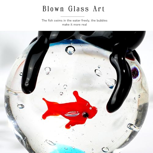 QFkris Hand Blown Glass Black Cat Figurine - Mini Home Decor, 1.6 Inches