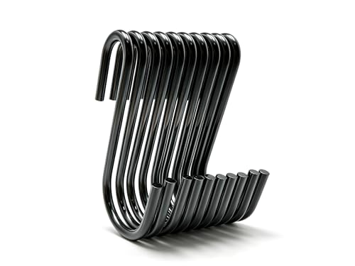 Heavy Duty Black Steel S Hooks - 30 Pack for Kitchen & Home Storage