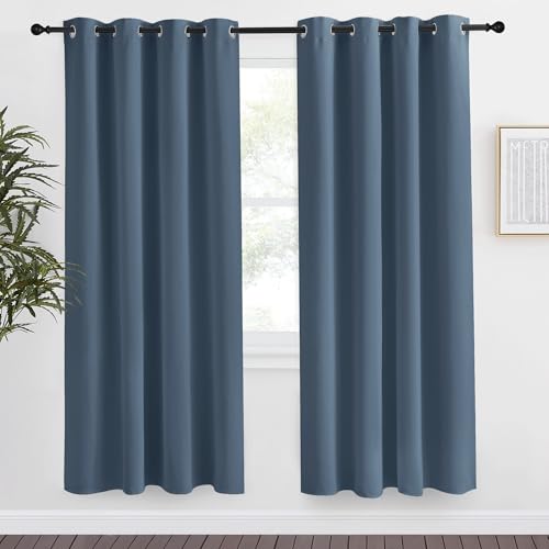 NICETOWN Smoky Blue Blackout Curtain Panel 55" x 78" - Thermal Insulated Room Darkening