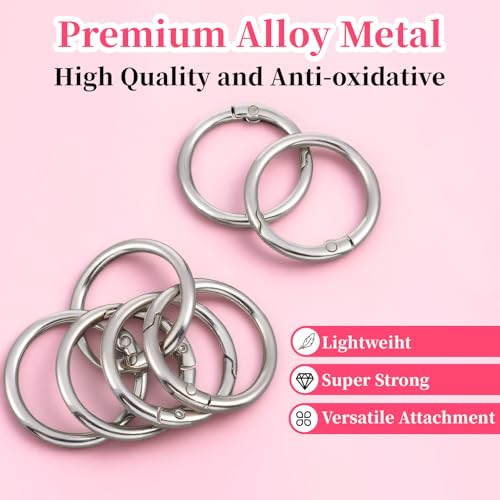 20pcs 1 Inch Round Spring O Rings Round,Meta Carabiner Clip Snap,Alloy Purse Clip Keychain Ring for Keyrings Buckle,Bags,Purses