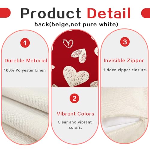 RABUSOFA Valentine Heart Pillow Covers 18x18 Set of 2 Red Home Decor