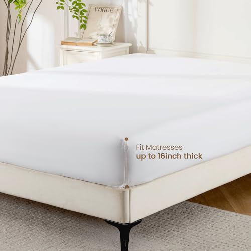 Queen Fitted Sheet - Soft & Cooling White Microfiber, 16" Deep Pocket