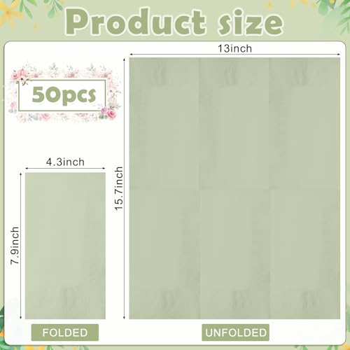 50 Pcs Sage Green Disposable Paper Napkins for Parties