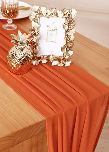 Burnt Orange Chiffon Table Runner - 27 x 168 Inch Rustic Wedding Decor