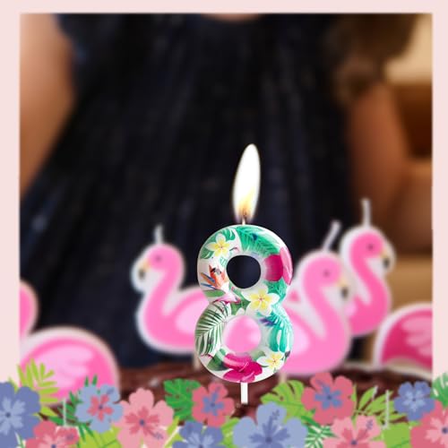 Flamingo Number 8 Birthday Candle Cake Topper - Tropical Party Decor