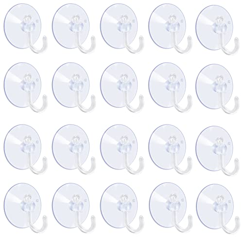 AQUANEAT 20 Pack 1.2 Inch Clear Suction Cups with Hooks for Glass & Home Organization