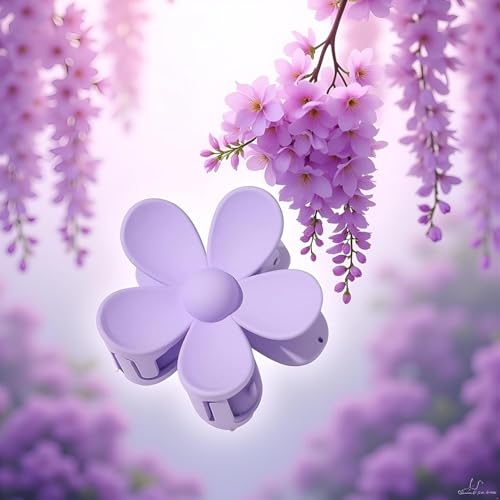 Purple Flower Hair Claw Clip - Strong Hold Anti-Scratch Jaw Clip
