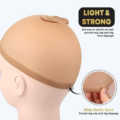 ALLAURA Nylon Wig Caps 4-Pack - Stretchy Nude Stocking Liner Caps