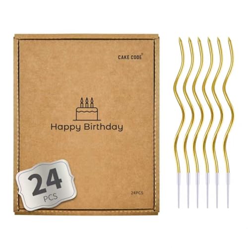 CAKE CODE 24-Count Gold Spiral Birthday Cake Candles with Holders, 7.1 Inch