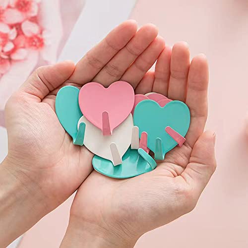 Heart Wall Hooks, Light Pink Stainless Steel Adhesive Hooks (6 Pack)