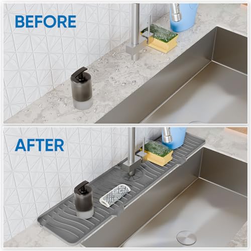 AAROO 24-Inch Silicone Kitchen Sink Faucet Splash Guard - Gray