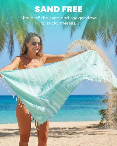 Antfuny Quick-Dry Turkish Beach Towel, Aqua, 72x36 inch - Sand Free XL Blanket