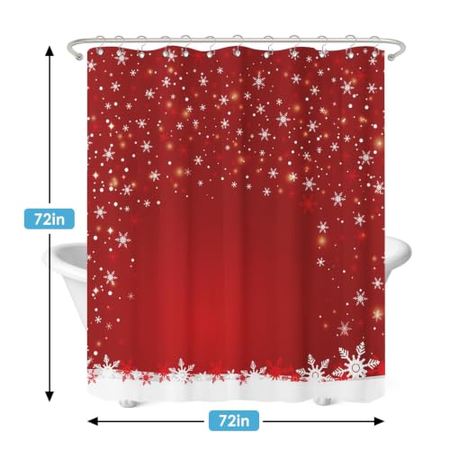 Red Christmas Snowflake Shower Curtain & Liner Set 72x72 Inch - Holiday Decor with Hooks