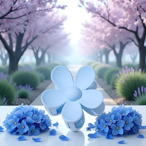 Large Blue Floral Hair Claw Clips Set of 2 for Thick Hair