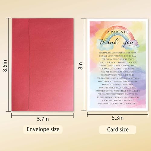 Parent's Thank You Card for Teacher Appreciation Gift - High Quality