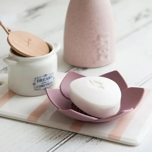 2-Pack Silicone Lotus Soap Holder with Drainage - White and Pink
