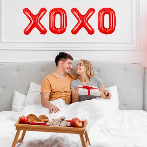 Tedercle 16-Inch XOXO Red Foil Letter Balloons Banner for Valentine's Day