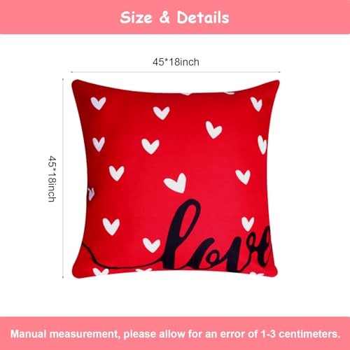 Pistha Red Valentine's Day Pillow Covers 18x18 Set of 4, Linen Heart Decor