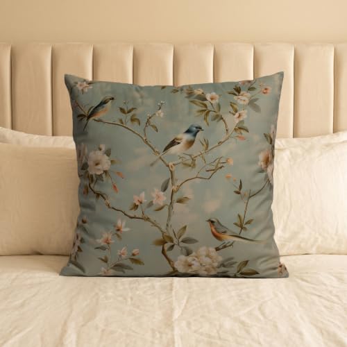 Vintage Chinoiserie Velvet Pillow Cover, 18x18 inches – Bird Floral Design