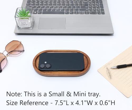 Small Acacia Wood Serving Tray - 7.5 x 4.1 Inch Oval Mini Platter