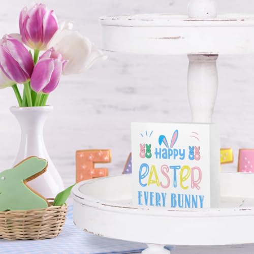 Easter Bunny Wooden Box Sign - 4x4 Inches Spring Decor