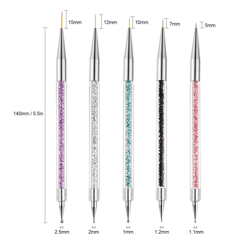 AIBEE Double-Ended Nail Art Brush and Dotting Pen Set - 5 Pcs French Nail Tools