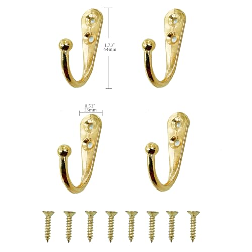 VIPERMARK 4 Pcs Wall Mounted Hooks - Gold Zinc Alloy Hangers