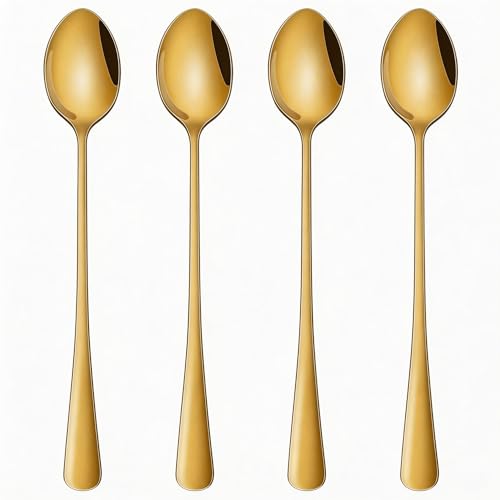 CiiVii 4-Piece Gold Iced Tea Spoons, 7.7-Inch Stainless Steel