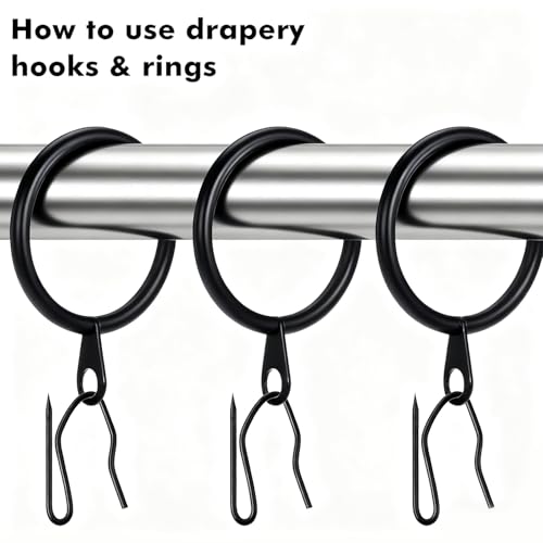 Heavy Duty Stainless Steel Curtain Hooks 60 Pack - 1.3 Inch Black
