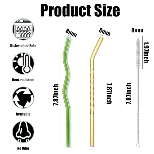 12 Pack Colorful Reusable Glass Straws with Cleaning Brushes