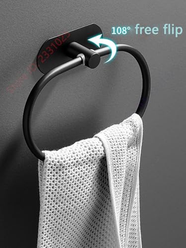 DEKMILE Matte Black Hand Towel Ring - Adhesive Wall Mounted Towel Holder