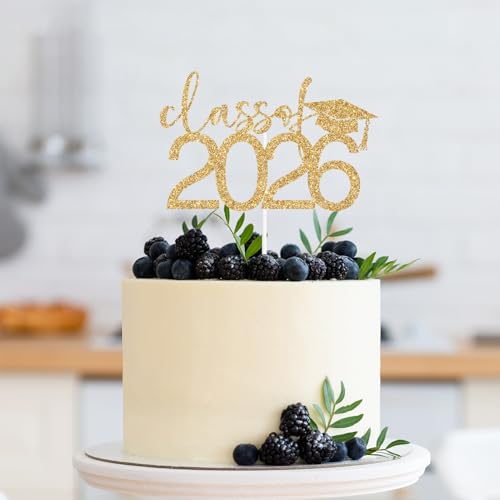 Class of 2026 Graduation Cake Topper | Gold Glitter Decor