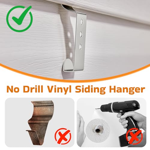 ANDGOO 8 Pack Vinyl Siding Hooks - No Drill Installation Clips