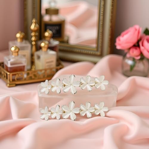 Gold Flower Opal Hair Clips Sparkly Wedding Barrettes 2 Pcs