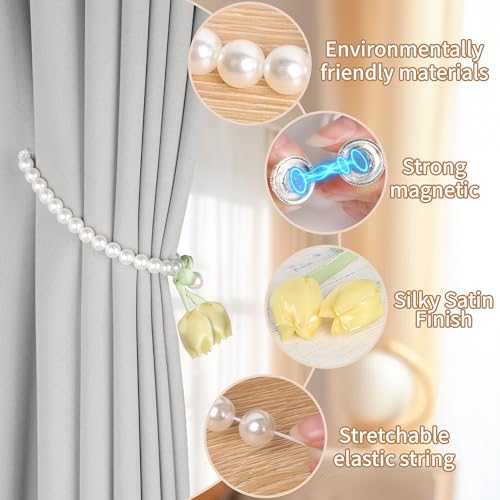 Magnetic Curtain Tiebacks - 2 Pack Pearl Drape Holdbacks in Pink