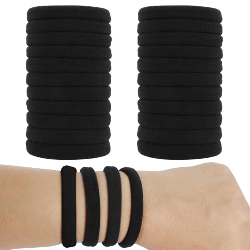 Black Hair Ties 60 Pcs, 2 Inch Seamless No-Damage Elastic Hair Bands