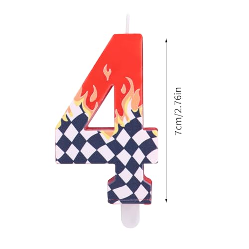 Goktvai Racing Themed Birthday Number Candle - 4, Black & White Checkered