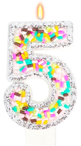 Number 5 Birthday Candles with Sprinkles - 3 Inch Party Decor