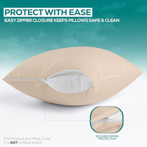 Utopia Bedding Waterproof Pillow Protectors - Standard, Pack of 2, Beige