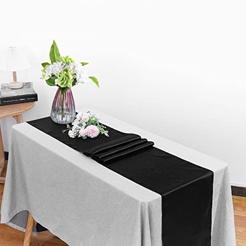 Black Satin Table Runners 12x108 Inches - Pack of 15 with Scalloped Edges - Variation of -12108" - 15pcs / Black