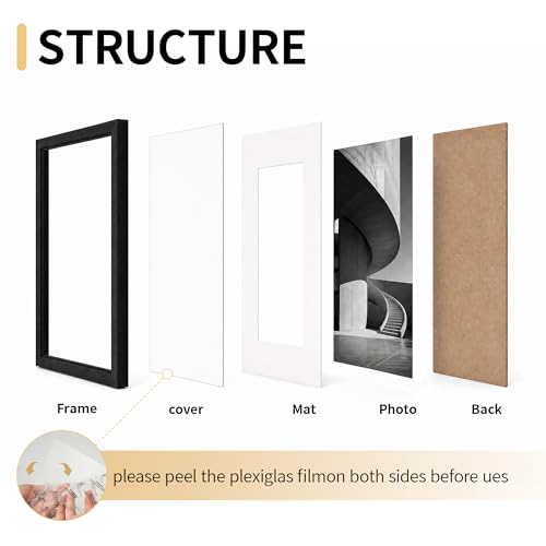 8x10 Black Picture Frame with 5x7 Mat - Dual Size & Easy Install