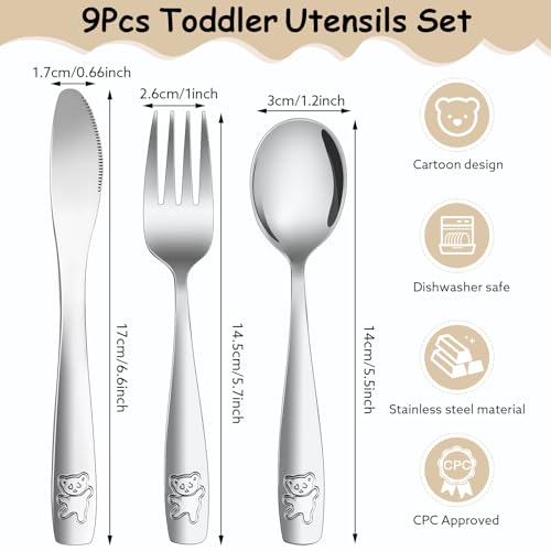 9-Piece Kids Stainless Steel Silverware Set - Safe & Easy to Grip