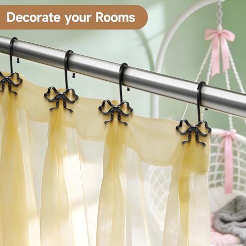 12 Pack Black Metal Bow Shower Curtain Hooks – Rustproof Bathroom Decor
