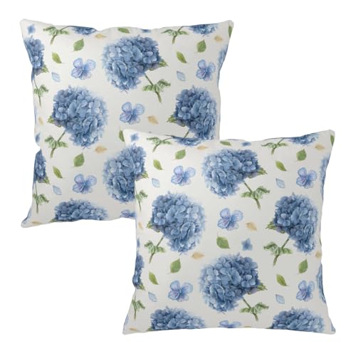 Hydrangea Pillow Covers 18x18 Inch Set of 2 - Floral Blueviolet