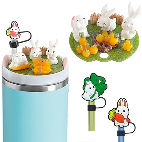 Rabbit Stanley Cup Lid Accessories Set with Silicone Straw Covers