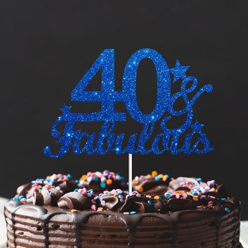 JUTTIRA Blue Glitter 40 & Fabulous Cake Topper for 40th Birthday Party