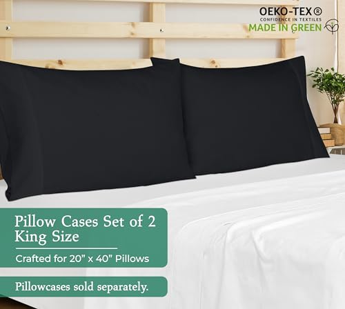 Royale Linens King Pillowcase Set - 2 Pack Brushed Microfiber - Black