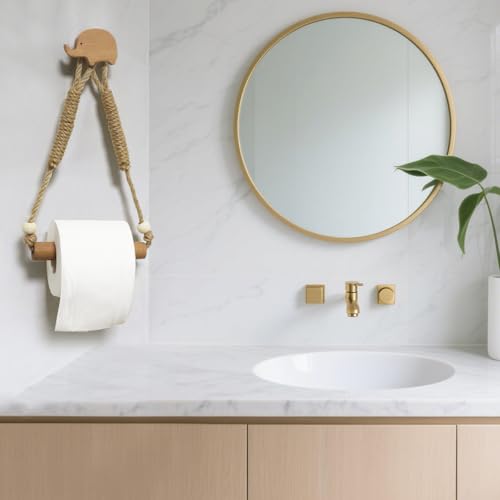Rustic Elephant Shape Toilet Paper Holder - 6.3 x 11.8 Inch, Wood & Rope