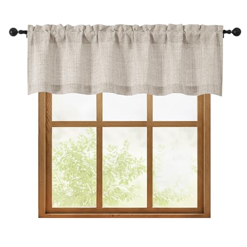OWENIE Linen Textured Valance Curtain, 60x14 Inch Light Filtering Valance