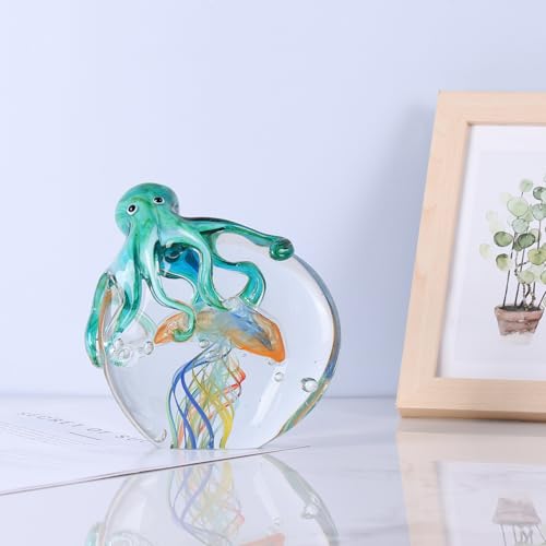 Blue Orange Glass Octopus Jellyfish Sea Creature Sculpture Home Decor Office Paperweight